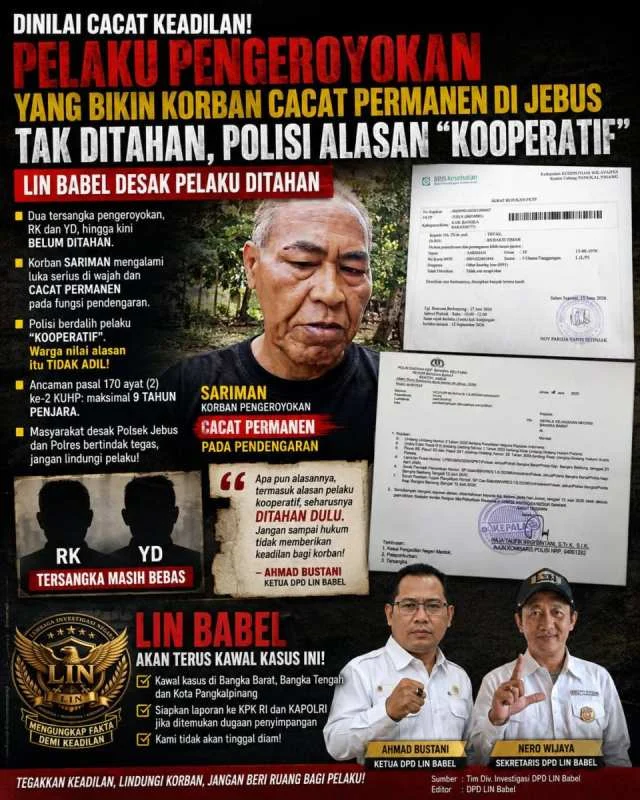 Dinilai Cacat Keadilan, Dua Tersangka Pengeroyokan yang Diduga Bikin Korban Cacat Permanen Belum Ditahan, LIN Babel Desak APH Bertindak Tegas