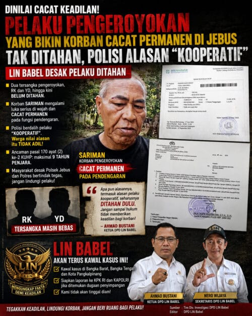 Dinilai Cacat Keadilan, Dua Tersangka Pengeroyokan yang Diduga Bikin Korban Cacat Permanen Belum Ditahan, LIN Babel Desak APH Bertindak Tegas