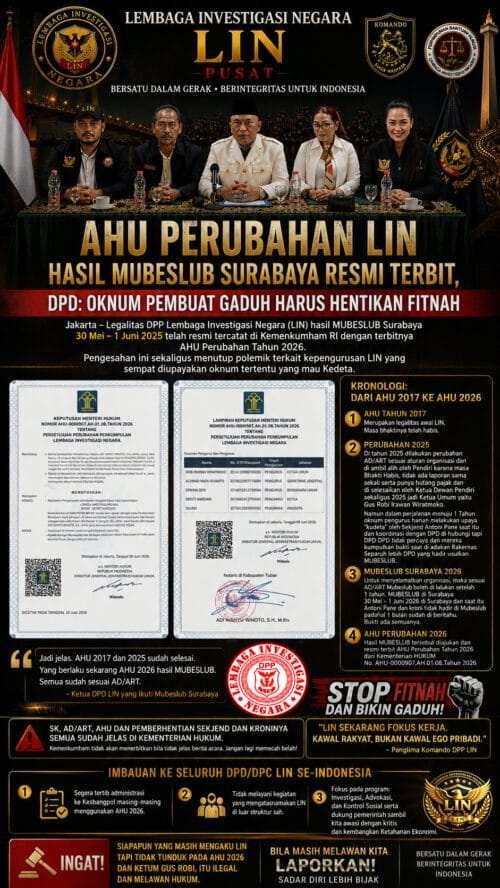 AHU Perubahan LIN Hasil MUBESLUB Surabaya Resmi Terbit, DPD: Hentikan Fitnah dan Jangan Lagi Bikin Gaduh