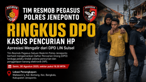 Tim Resmob Pegasus Polres Jeneponto Ringkus DPO Kasus Pencurian HP, DPD LIN Sulsel Apresiasi Gerak Cepat Polisi