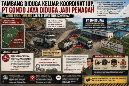 PT UPG Disorot, Material Diduga dari Luar Koordinat IUP Mengalir ke PT Gondo Jaya