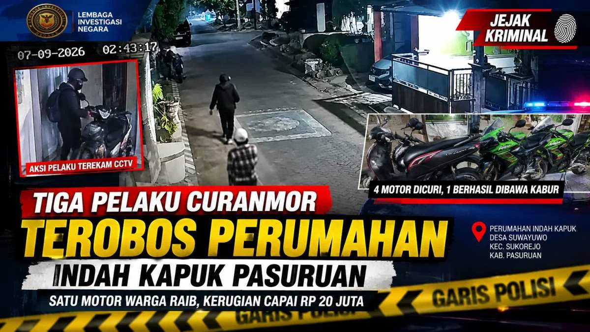 Tiga Pelaku Curanmor Terobos Perumahan Indah Kapuk Pasuruan, Satu Motor Warga Raib